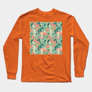 Peach, pink and green pastel wildflowers pattern Long Sleeve T-Shirt